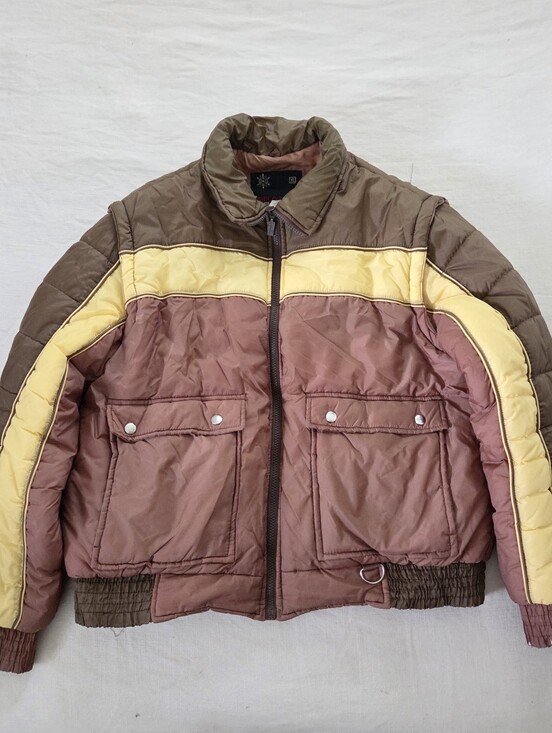 Vintage Other - Vintage Men's Brown & Yellow Colorblock Puffer Jacket XL Neutral